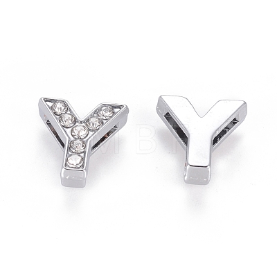 Alloy Initial Slide Charms with Grade A Rhinestones ALRI-R032-Y-FF-1