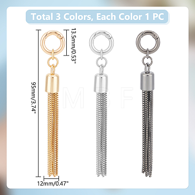 Unicraftale 3 Sets 3 Colors  Alloy Keychain Tassel Chain Pendant Decoration HJEW-UN0001-25-1