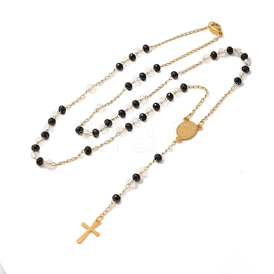 201 Stainless Steel & Glass Rosary Bead Necklaces for Women NJEW-B112-01G-01-1