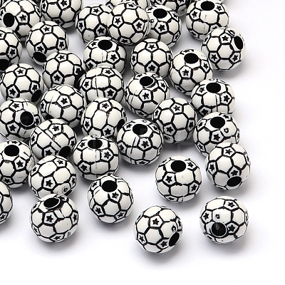 FootBall/Soccer Ball Craft Style Acrylic Beads X-SACR-R886-06A-1
