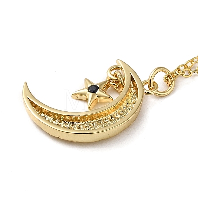 Golden Brass Crescent Moon Pendant Necklace with Rhinestone NJEW-Z015-01A-G-1