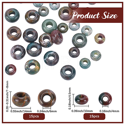 30Pcs 2 Sizes Natural Indian Agate European Beads G-SP0001-49-1