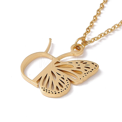 Initial Letter with Butterfly Pendant Necklace NJEW-C026-01G-D-1