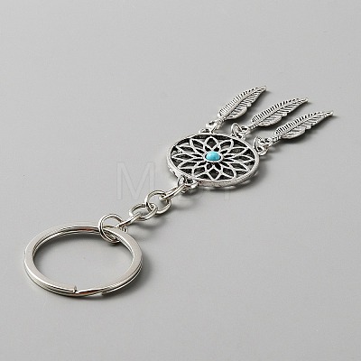 Woven Net/Web with Feather Alloy & Resin Pendant Keychain KEYC-WH0029-71AS-1