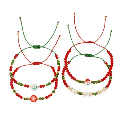 4Pcs Christmas Glass & Plastic Beaded Adjustable Bracelet Set for Women YO6300-1