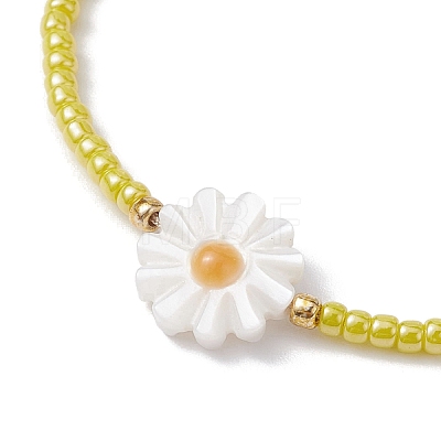Flower Natural Shell & Glass Seed Braided Bead Bracelets BJEW-JB09921-01-1