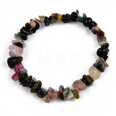 Unisex Chip Natural Tourmaline Beaded Stretch Bracelets BJEW-S143-43-1