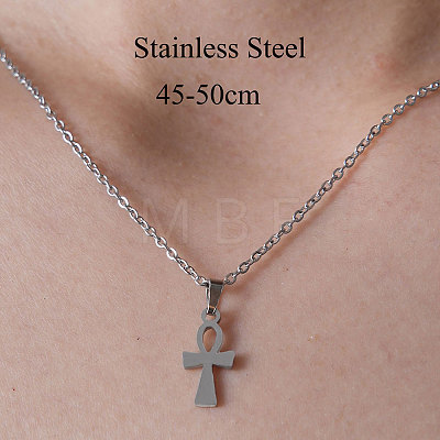 201 Stainless Steel Ankh Cross Pendant Necklace NJEW-OY001-01-1