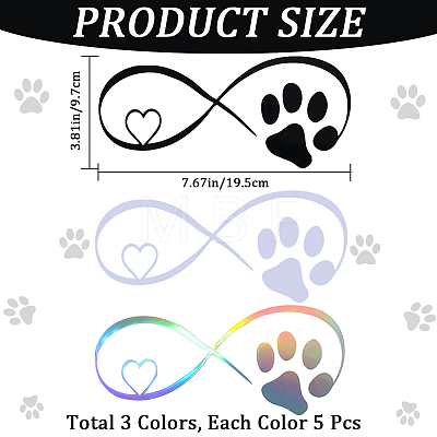 Gorgecraft 15 Sheets 3 Colors Infinity & Heart & Dog Paw Print PVC Waterproof Car Stickers DIY-GF0008-96-1