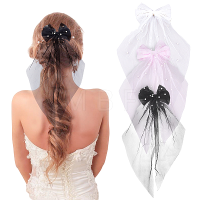 SUPERFINDINGS 3Pcs 3 Colors Polyester Mesh Big Bowknot Hair Barrettes OHAR-FH0001-14-1