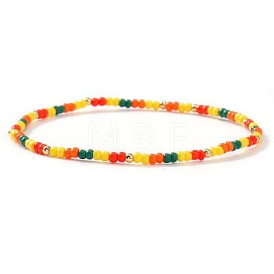Summer Theme Glass Seed Bead & Brass Beads Stretch Bracelets MU3980-5-1