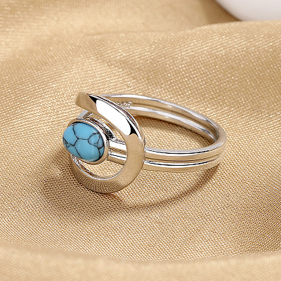 Oval Brass with Synthetic Turquoise Finger Rings FS-WG5DC9A-03-1