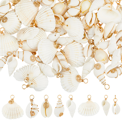 80Pcs 8 Styles Natural Mixed Shell Pendants PALLOY-BM00008-1