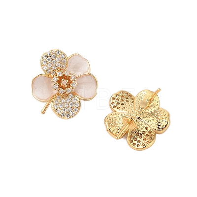 Brass Micro Pave Cubic Zirconia Stud Earrings Findings EJEW-B063-02G-1