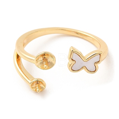 Butterfly  Brass with Shell Open Cuff Ring Component KK-E055-03G-02-1