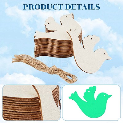 20Pcs Unfinished Wood Pendant Decoration BIRD-CP0001-02-1