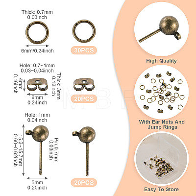 20Pcs Brass Ball Post Stud Earring Findings FIND-TA0011-06AB-1