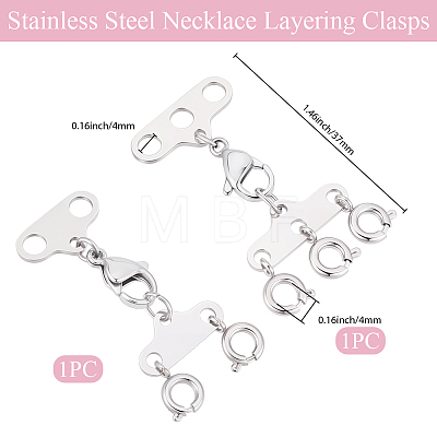 2Pcs 2 Styles Stainless Steel Necklace Layering Clasps FIND-BBC0005-10P-1