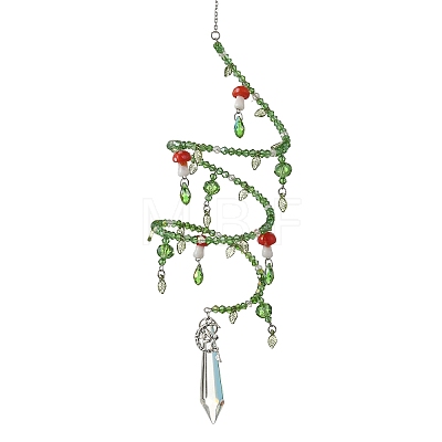 Glass Beads & Steel Spiral & Handmade Lampwork Mushroom Suncatchers HJEW-JM05044-1