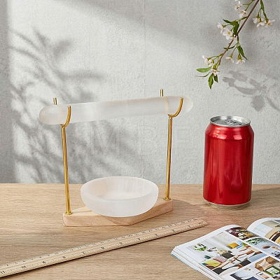1 Set Iron Display Stands with Rhombus Wooden Base for Natural Selenite Bar ODIS-MA0001-04A-1