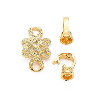 Brass Micro Pave Clear Cubic Zirconia Peg Bails Fold Over Clasps KK-S360-176-1