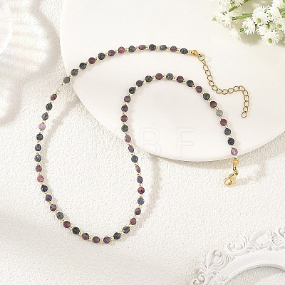 Natural Red Corundum/Ruby and Sapphire Faceted Flat Round Beaded Necklaces NJEW-JN06433-1