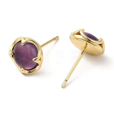 Natural Amethyst Flat Round Stud Earrings EJEW-A099-02G-1