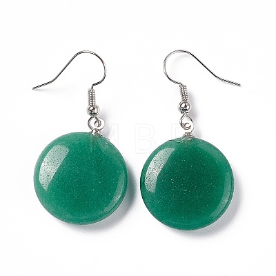 Natural Green Aventurine Flat Round Dangle Earrings EJEW-D188-03P-03-1