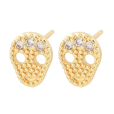 Brass Micro Pave Clear Cubic Zirconia Stud Earrings EJEW-F405-16G-1