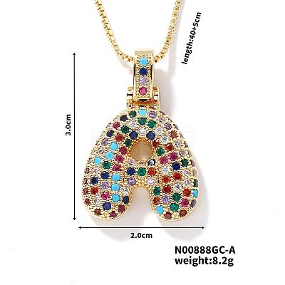 Brass Pave Colorful Cubic Zirconia Letter Pendant Box Chain Necklaces NU0575-1-1