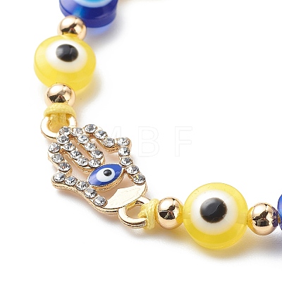 Evil Eye Resin Bead & Hamsa Hand Alloy Rhinestone Braided Beaded Bracelets for Girl Women BJEW-JB08740-02-1