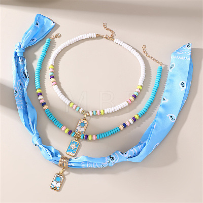 Zinc Alloy Enamel Rectangle Pendant 3 Layer Necklaces FS-WG84DD6-03-1