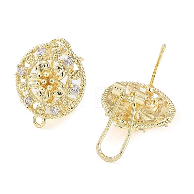 Hollow Flower Brass Micro Pave Cubic Zirconia Stud Earrings Finding KK-E083-12G-1