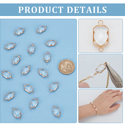 16Pcs Brass Pave Clear Glass Connector Charms FIND-BC0013-16G-1