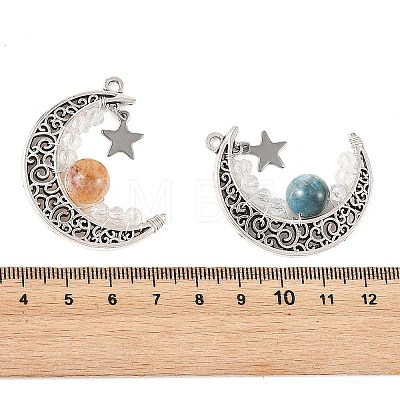 4Pcs 4 Styles Heated Natural Citrine & Apatite & Rainbow Moonstone & Dyed Green Jade Pendants PALLOY-TA00427-1