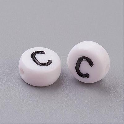 Flat Round with Letter C Acrylic Beads X-PL37C9070-C-1