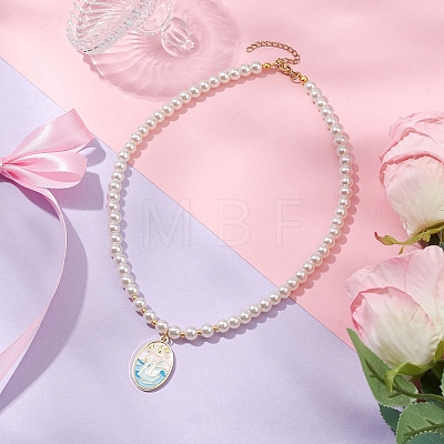 White Glass Pearl Beaded Necklaces NJEW-JN04652-1