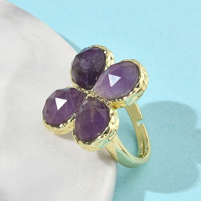 Natural Amethyst Faceted Adjustable Finger Rings for Women RJEW-A092-01G-11-1