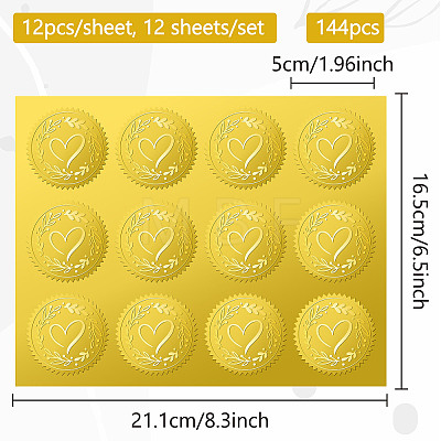 12 Sheets Self Adhesive Gold Foil Embossed Stickers DIY-WH0451-031-1