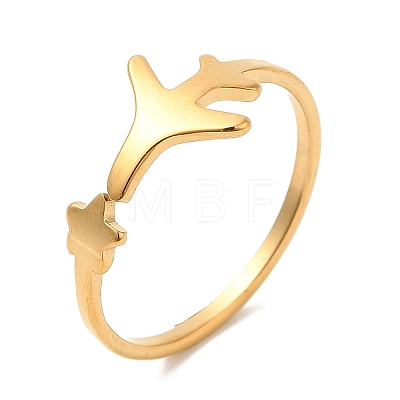 Ion Plating(IP) 304 Stainless Steel Star & Airplane Open Cuff Ring for Women X-RJEW-M149-12G-1