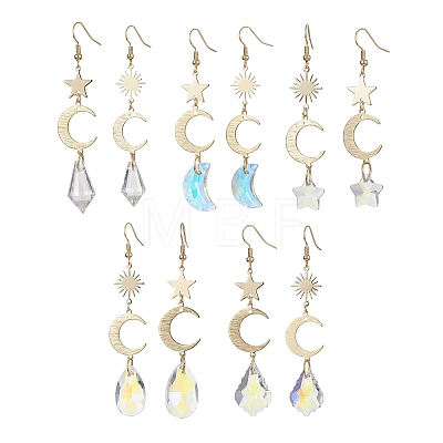 Moon & Star & Sun Brass Asymmetrical Earrings EJEW-JE05458-1