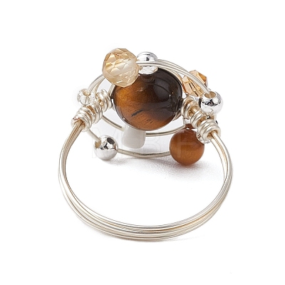 Planet Natural Amethyst & Tiger Eye & Citrine & Apatite & Green Aventurine Finger Rings RJEW-TA00165-1