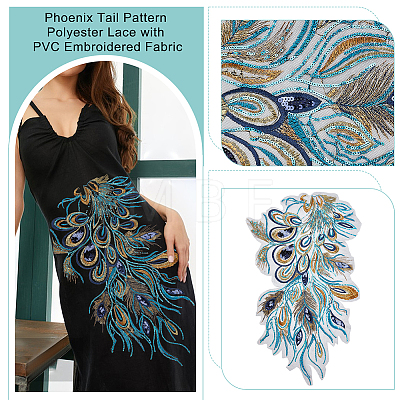Phoenix Tail Pattern Polyester Lace with PVC Embroidered Fabric SENE-WH0003-38-1
