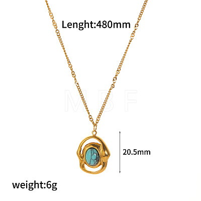 Synthetic Turquoise Oval Pendant 304 Stainless Steel Chain Necklaces for Women FS-WGE9101-10-1