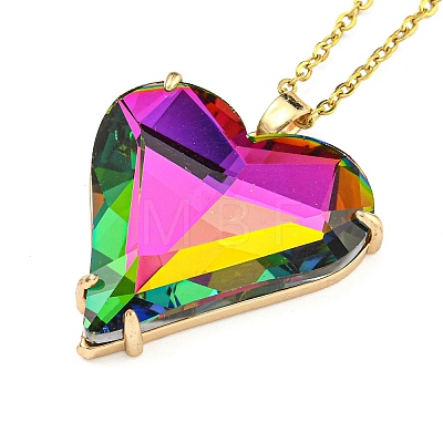 Glass Heart Pendant Necklaces NJEW-S428-01G-1