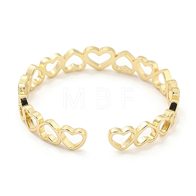 Heart Brass Micro Pave Clear Cubic Zirconia Open Cuff Bangles for Women BJEW-Z062-02B-1