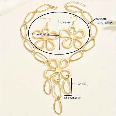 Alloy Hollow Flower Pendant Necklaces & Dangle Earrings Sets FS-WG0DA6E-01-1