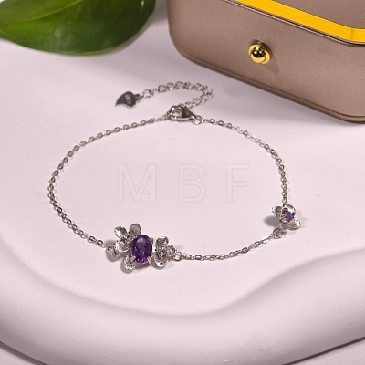 925 Sterling Silver & Cubic Zirconia & Quartz Link Bracelets FS-WGAB3DC-06-1
