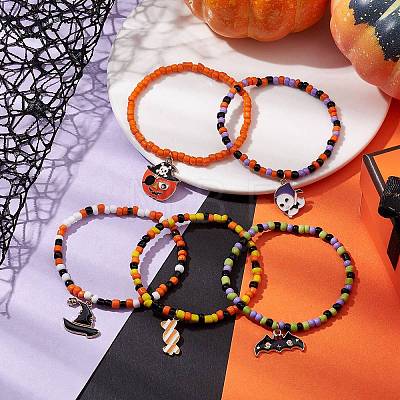 5Pcs Glass Seed Beaded Stretch Bracelets Sets BJEW-JB10939-1