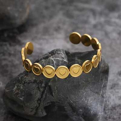 201 Stainless Steel Cuff Bangles for Women BJEW-T024-01A-G-1